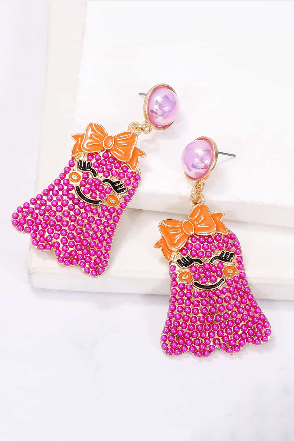 Lovcia Smiling Ghost Shape Synthetic Pearl Earrings-Earrings-Pastel Blue-One Size-Pastel Blue