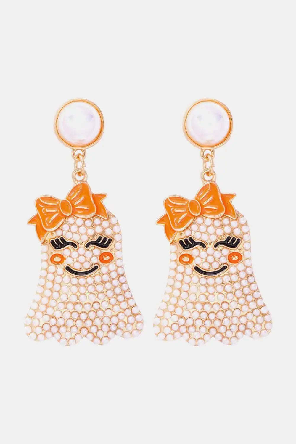 Lovcia Smiling Ghost Shape Synthetic Pearl Earrings-Earrings-White-One Size-White