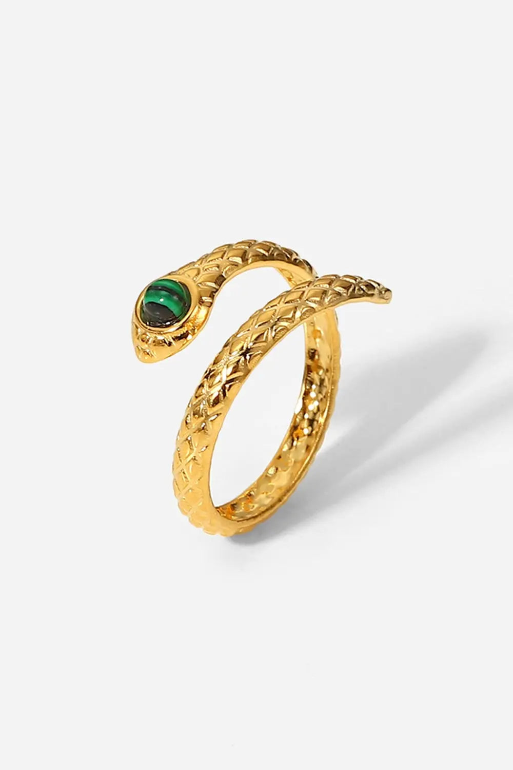 Lovcia Snake Charmer Malachite Snake-Shaped Bypass Ring-Rings-Gold-One Size-Gold