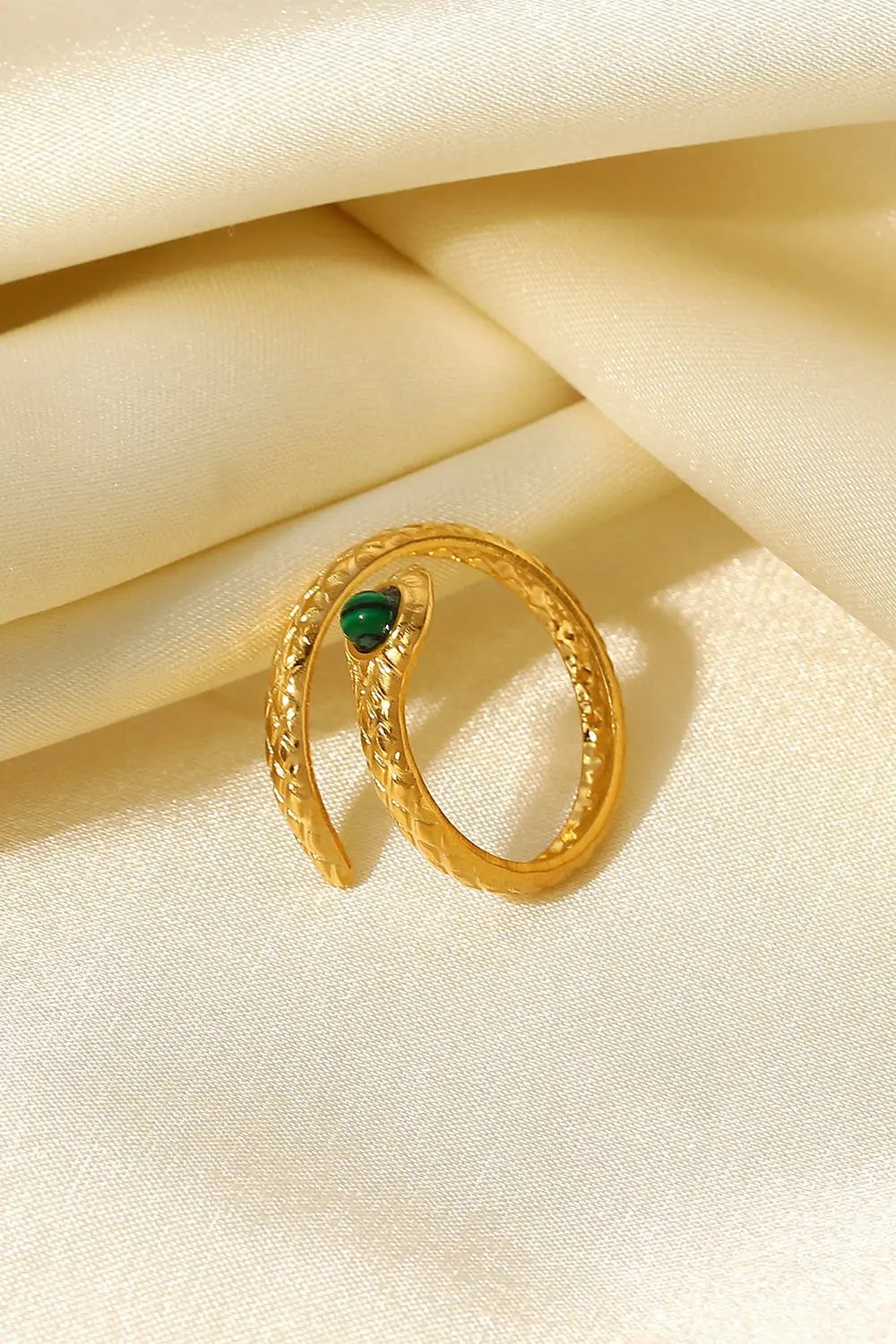 Lovcia Snake Charmer Malachite Snake-Shaped Bypass Ring-Rings-Gold-One Size-Gold