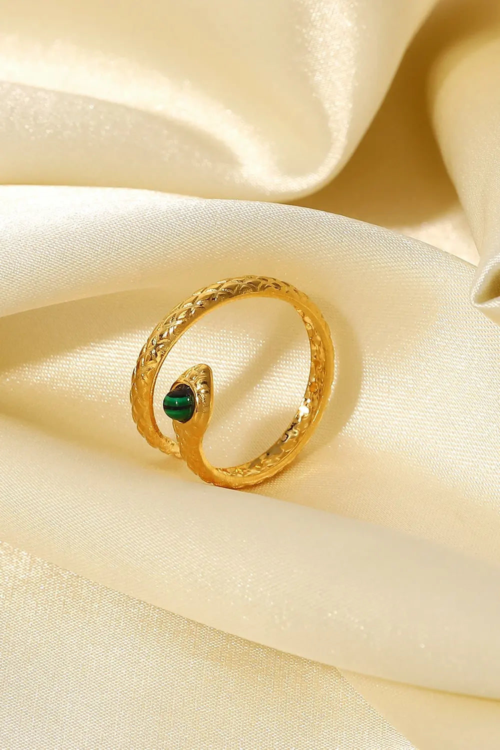 Lovcia Snake Charmer Malachite Snake-Shaped Bypass Ring-Rings-Gold-One Size-Gold