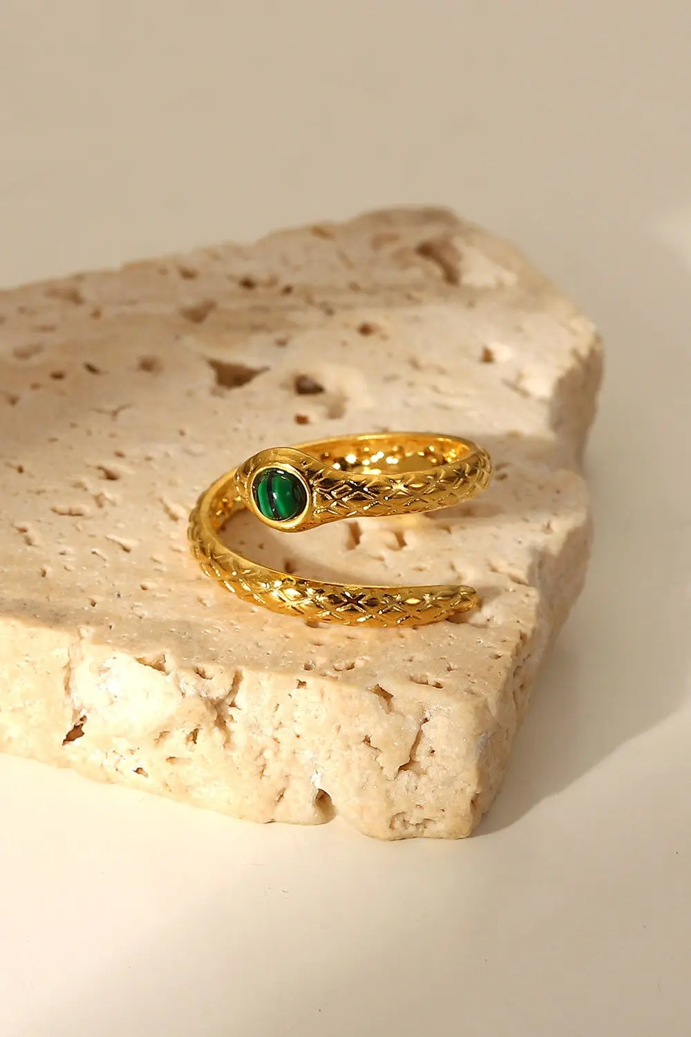 Lovcia Snake Charmer Malachite Snake-Shaped Bypass Ring-Rings-Gold-One Size-Gold