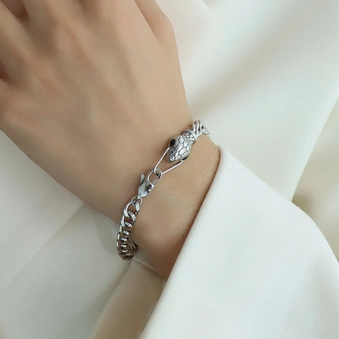 Lovcia Snake Head Chain Titanium Steel Bracelet-Bracelets-Black/Silver-One Size-Black/Silver