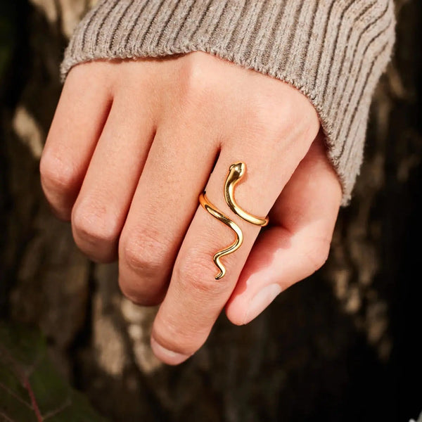 Lovcia Snake Shape 18K Gold-Plated Bypass Ring-Rings-Gold-7-Gold
