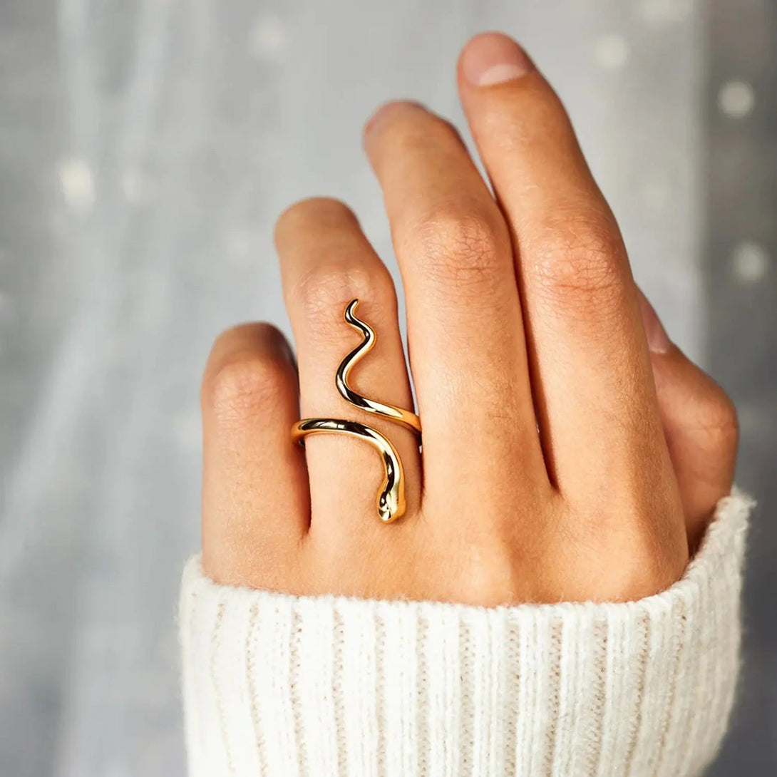 Lovcia Snake Shape 18K Gold-Plated Bypass Ring-Rings-Gold-7-Gold