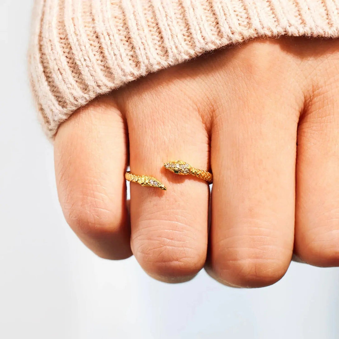 Lovcia Snake Shape 18K Gold-Plated Bypass Ring-Rings-Gold-One Size-Gold