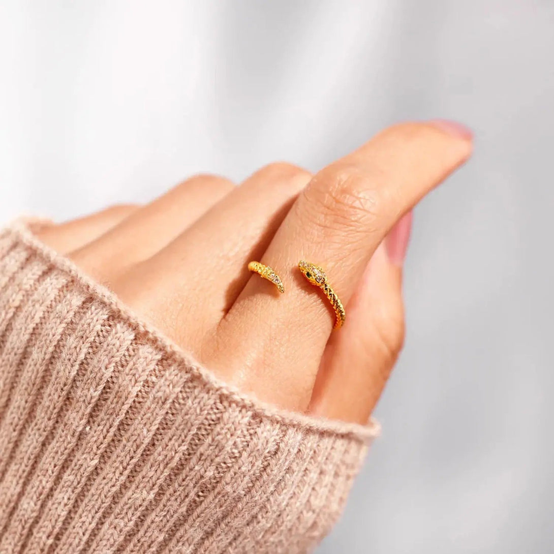 Lovcia Snake Shape 18K Gold-Plated Bypass Ring-Rings-Gold-One Size-Gold