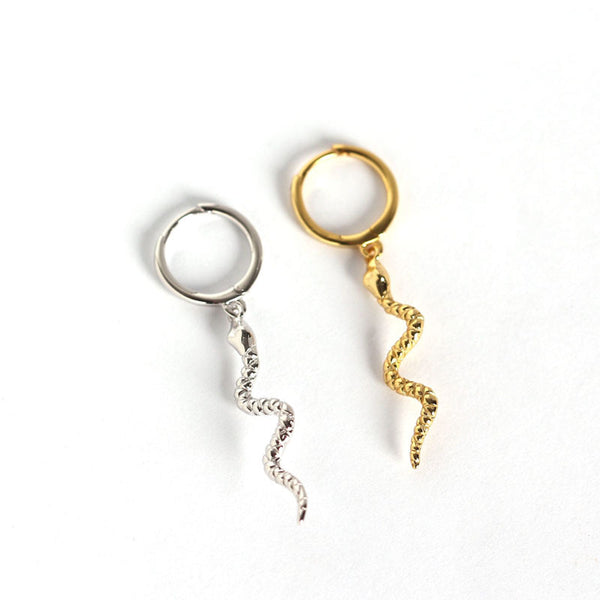 Lovcia Snake Wave Dangling Hoop Earrings Gold Plated 925-Earrings-Yellow Gold-