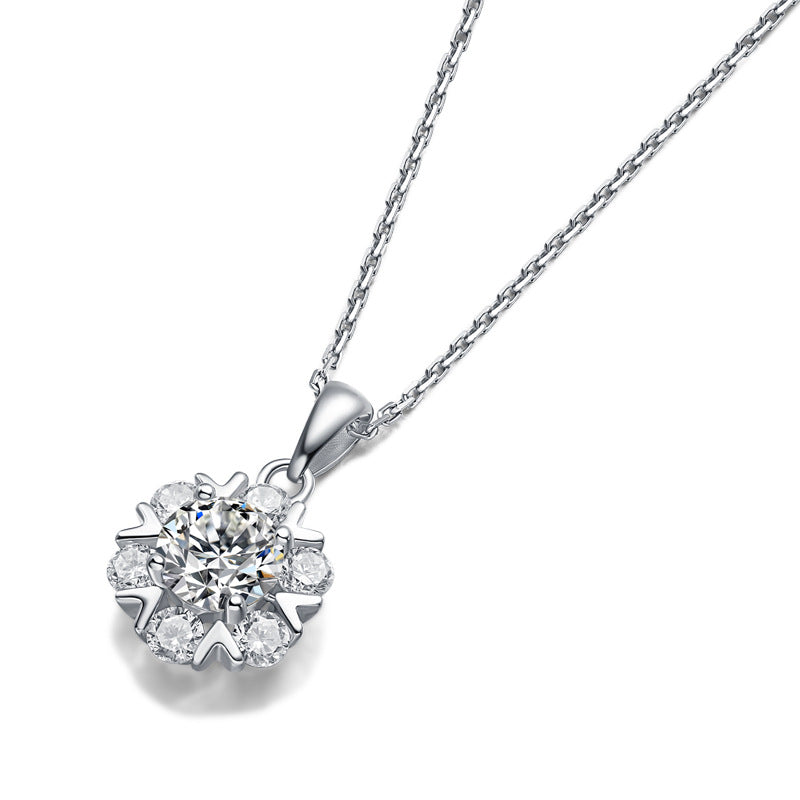 Lovcia Snowflake Moissanite CZ Necklace 1ct Sterling Silver-Necklaces-5 ct ( Certificate Included )-5 ct ( Certificate Included )