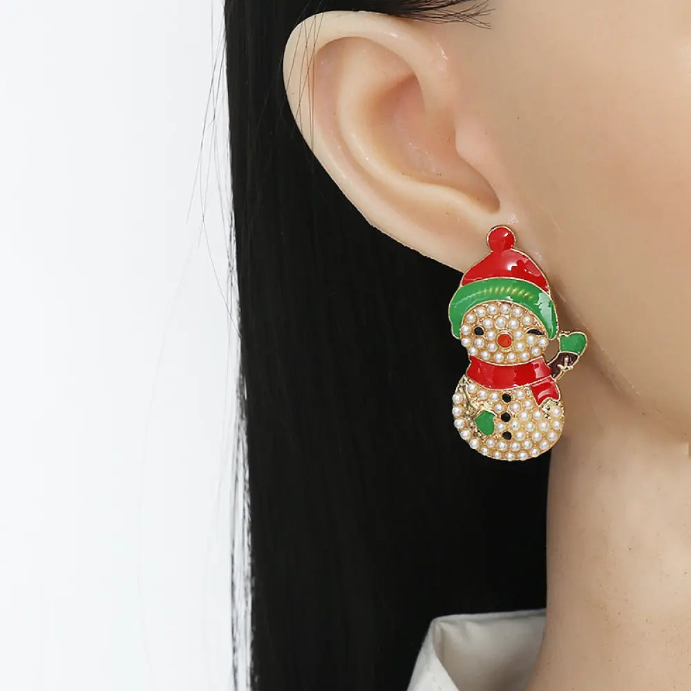Lovcia Snowman Rhinestone Alloy Earrings-Earrings-Multicolor-One Size-Multicolor