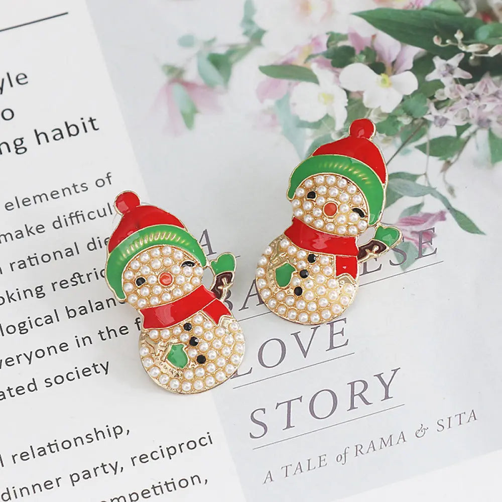 Lovcia Snowman Rhinestone Alloy Earrings-Earrings-Multicolor-One Size-Multicolor