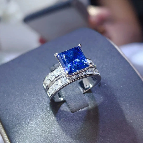 Lovcia Sovereign 3 Carat Moissanite 925 Sterling Silver Ring for Women - Royal Blue-5- - Buy latest trendy Rings for Women and Girls