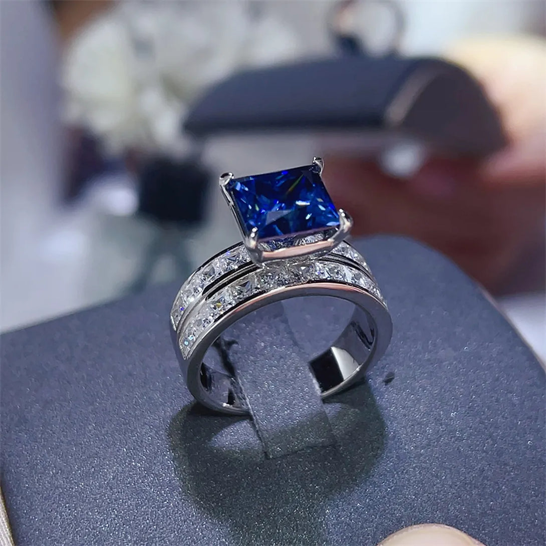 Lovcia Sovereign 3 Carat Moissanite 925 Sterling Silver Ring for Women - Royal Blue-5- - Buy latest trendy Rings for Women and Girls