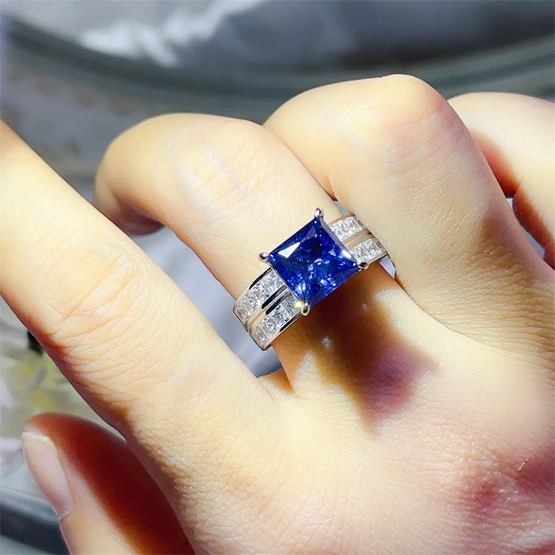 Lovcia Sovereign 3 Carat Moissanite 925 Sterling Silver Ring for Women - Royal Blue-5- - Buy latest trendy Rings for Women and Girls