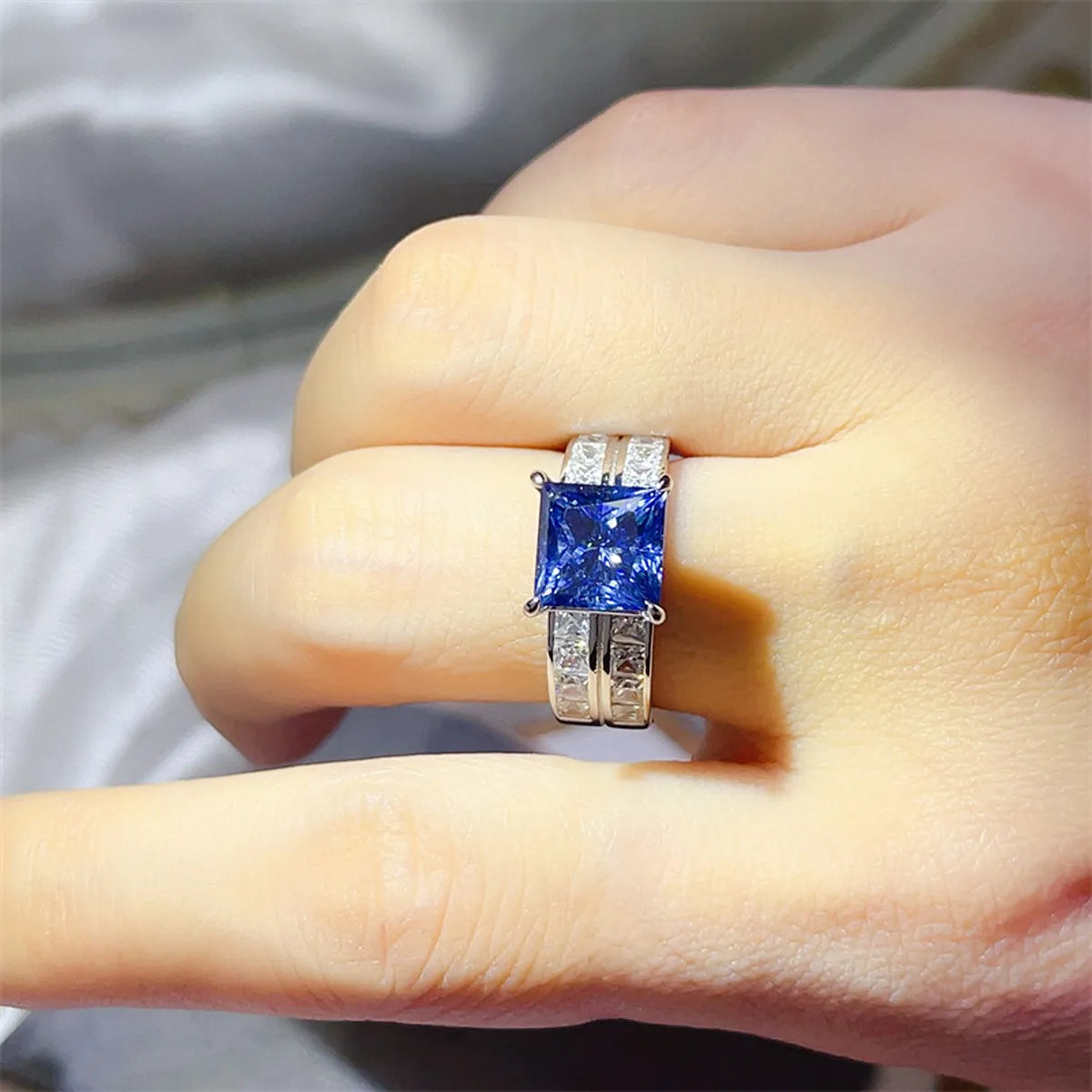 Lovcia Sovereign 3 Carat Moissanite 925 Sterling Silver Ring for Women - Royal Blue-5- - Buy latest trendy Rings for Women and Girls