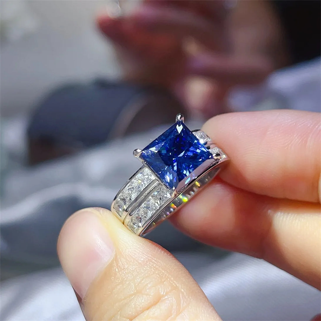 Lovcia Sovereign 3 Carat Moissanite 925 Sterling Silver Ring for Women - Royal Blue-5- - Buy latest trendy Rings for Women and Girls