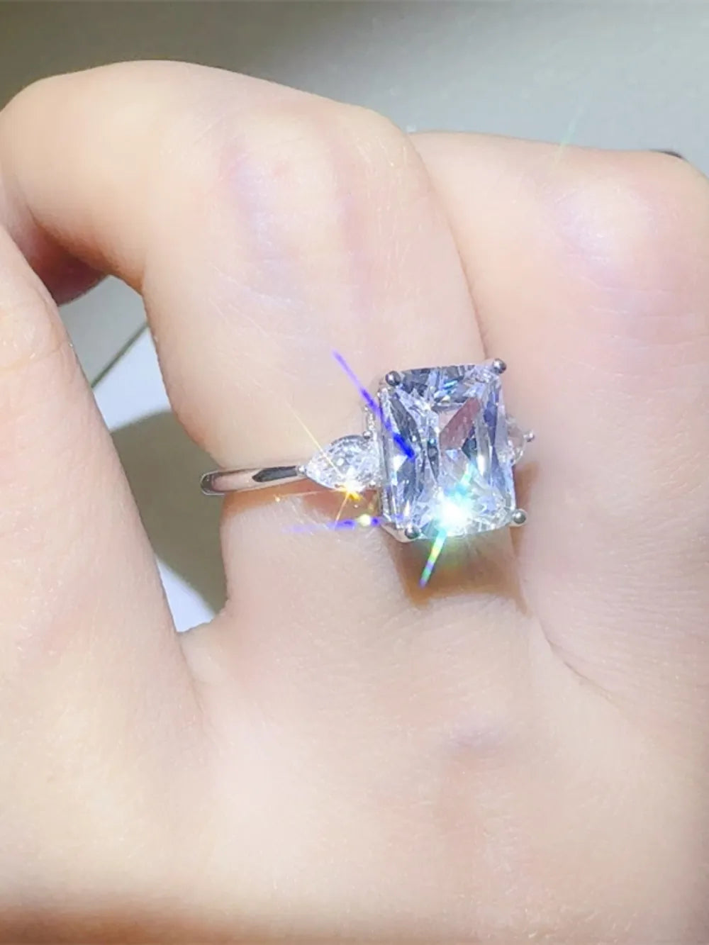 Lovcia Sovereign Light 3 Carat Moissanite 925 Sterling Silver Square Shape Ring for Women - Silver-5- - Buy latest trendy Rings for Women and Girls