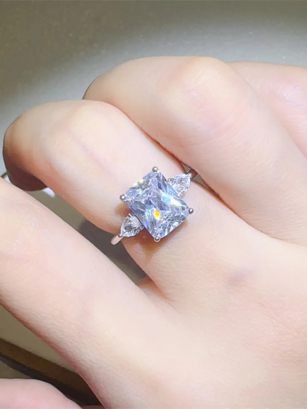 Lovcia Sovereign Light 3 Carat Moissanite 925 Sterling Silver Square Shape Ring for Women - Silver-5- - Buy latest trendy Rings for Women and Girls