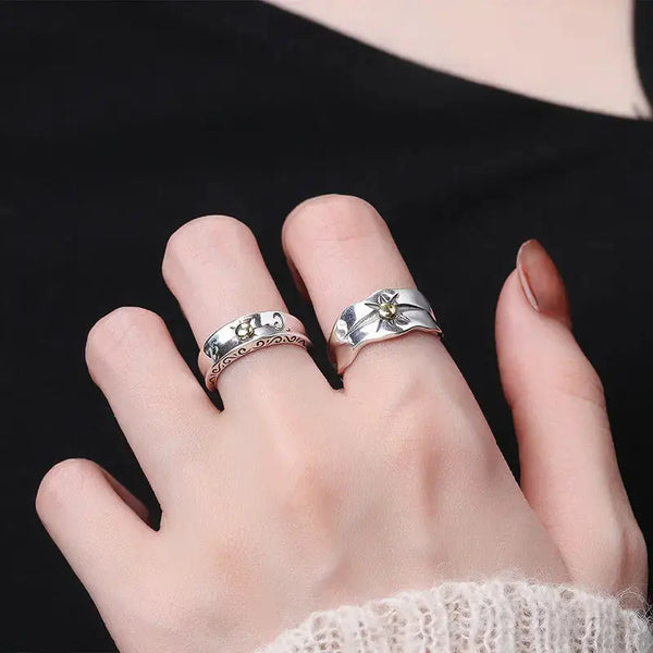 Lovcia Sovereign Solstice Sun Ray Sterling Silver Ring-Rings-Type A-Opening Adjustable-Type A