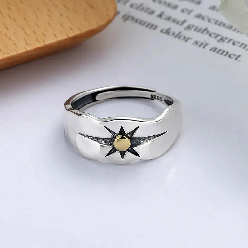 Lovcia Sovereign Solstice Sun Ray Sterling Silver Ring-Rings-Type A-Opening Adjustable-Type A