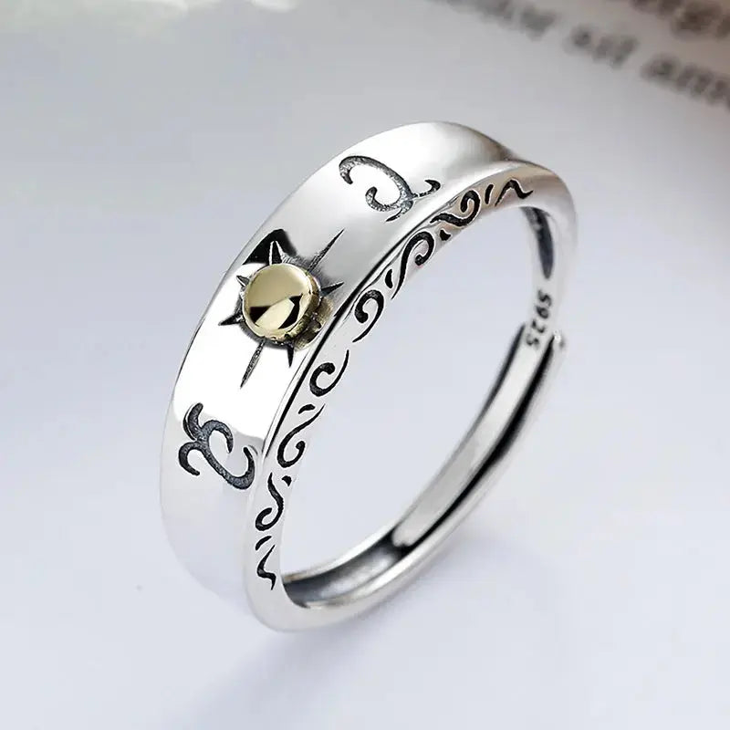 Lovcia Sovereign Solstice Sun Ray Sterling Silver Ring-Rings-Type A-Opening Adjustable-Type A