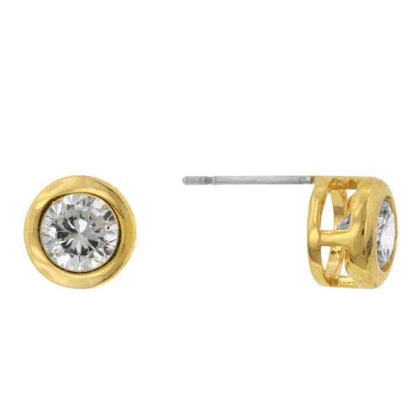Lovcia Sparkling 18k Gold-Plated Bezel Zirconia Studs-Earrings-