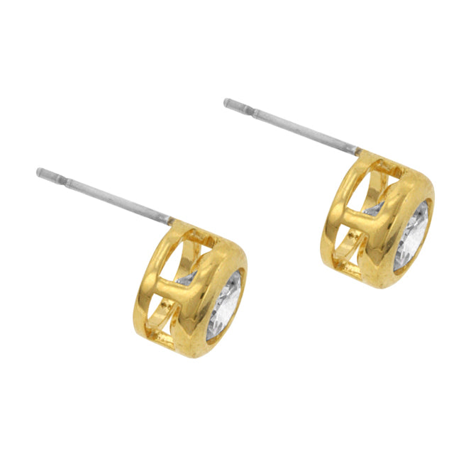 Lovcia Sparkling 18k Gold-Plated Bezel Zirconia Studs-Earrings-