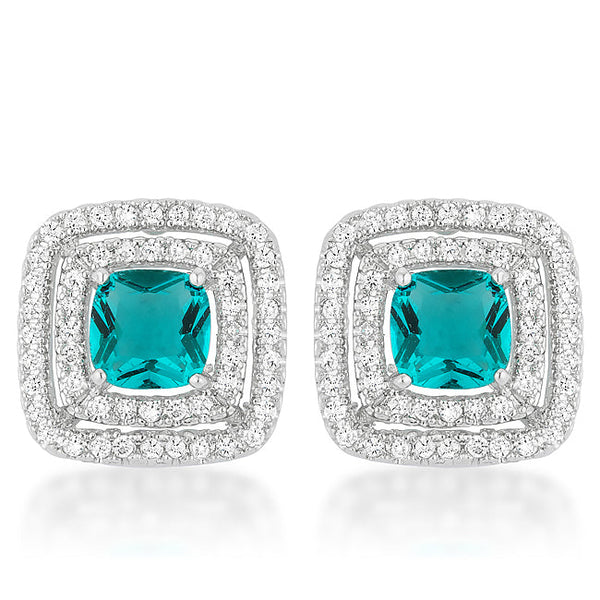 Lovcia Sparkling Aqua Princess Cut Stud Earrings-Earrings-