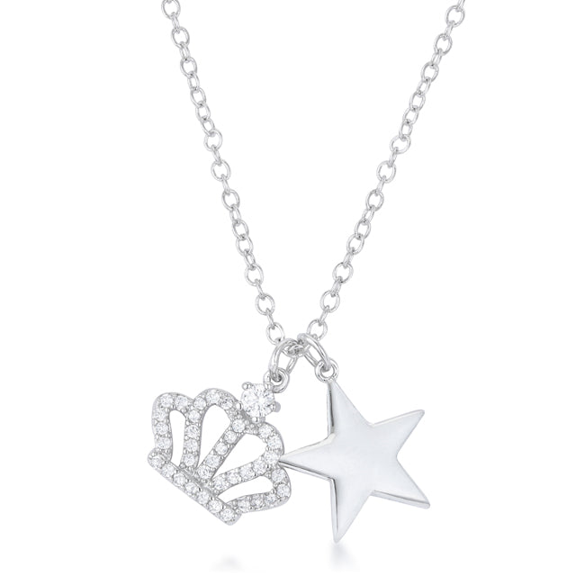 Lovcia Sparkling Crown and Star Charm Pendant Necklace-Necklaces-
