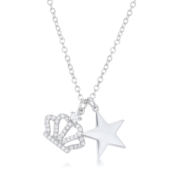 Lovcia Sparkling Crown and Star Charm Pendant Necklace-Necklaces-