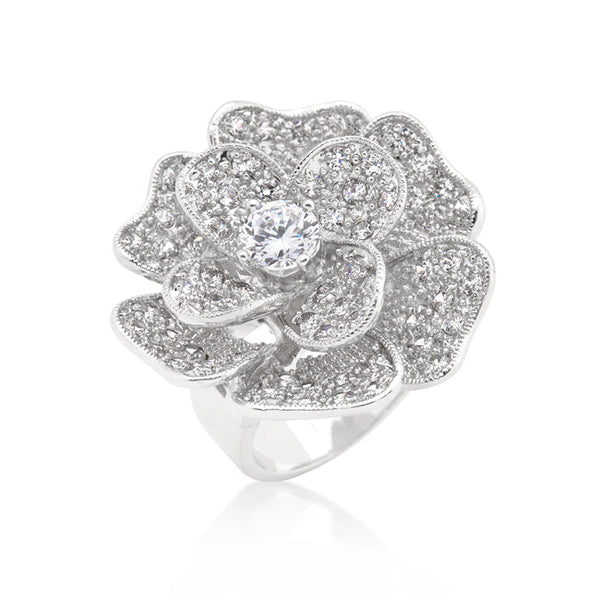 Lovcia Sparkling Cubic Zirconia Flower Statement Ring-Rings-5-5