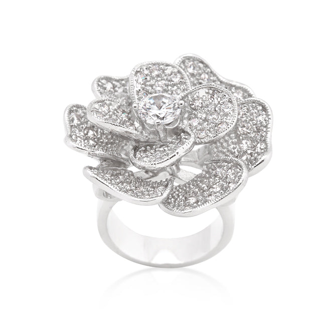 Lovcia Sparkling Cubic Zirconia Flower Statement Ring-Rings-5-5