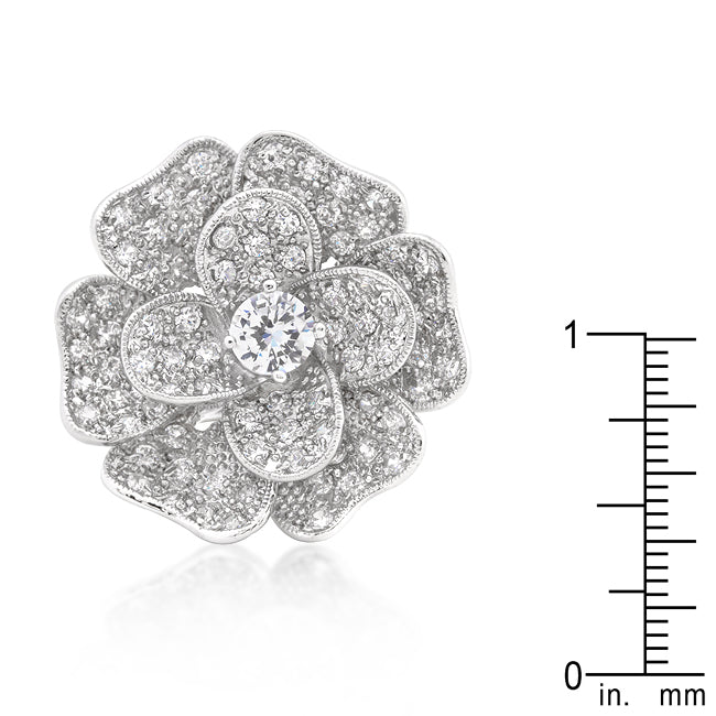 Lovcia Sparkling Cubic Zirconia Flower Statement Ring-Rings-5-5