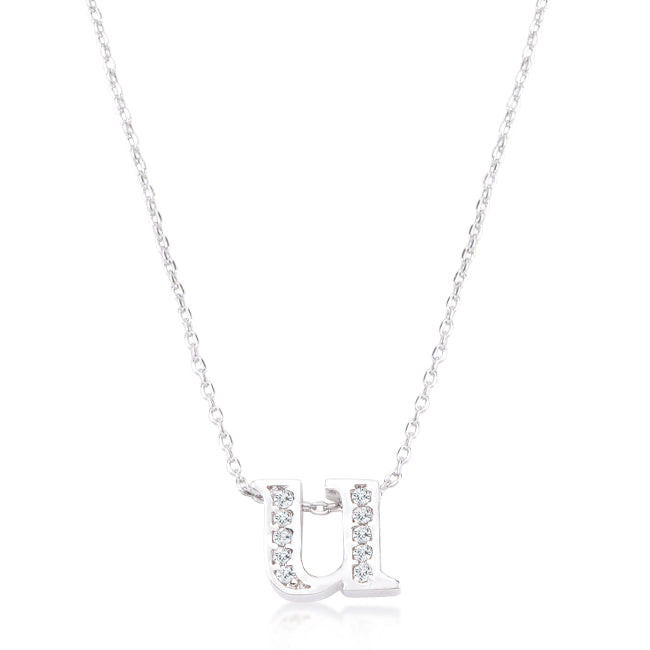 Lovcia Sparkling Cubic Zirconia U Letter Initial Necklace-Pendants-