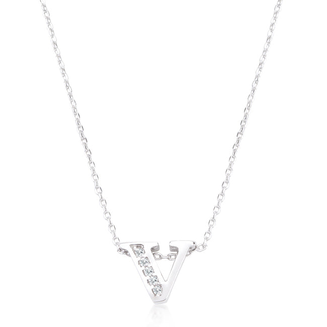 Lovcia Sparkling Cubic Zirconia V Letter Initial Necklace-Pendants-