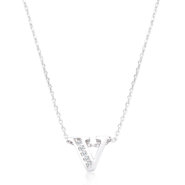 Lovcia Sparkling Cubic Zirconia V Letter Initial Necklace-Pendants-