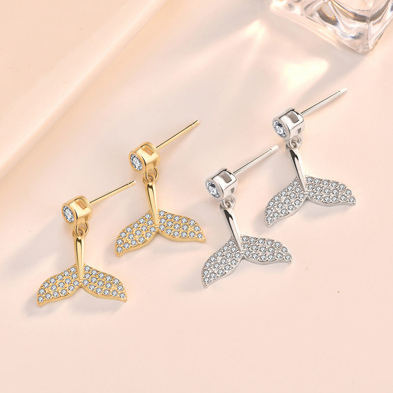 Lovcia Sparkling CZ Mermaid Tail 925 Sterling Silver Stud Earrings for Girls-Earrings-Silver-Silver