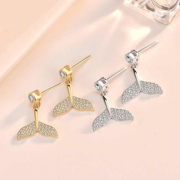 Lovcia Sparkling CZ Mermaid Tail 925 Sterling Silver Stud Earrings for Girls-Earrings-Silver-Silver