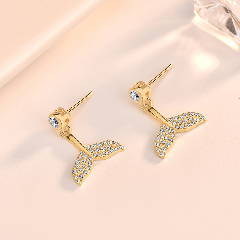 Lovcia Sparkling CZ Mermaid Tail 925 Sterling Silver Stud Earrings for Girls-Earrings-Silver-Silver