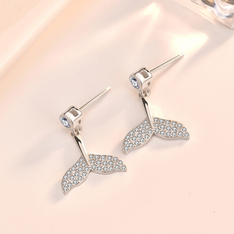 Lovcia Sparkling CZ Mermaid Tail 925 Sterling Silver Stud Earrings for Girls-Earrings-Silver-Silver