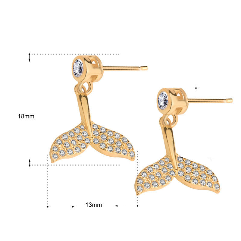 Lovcia Sparkling CZ Mermaid Tail 925 Sterling Silver Stud Earrings for Girls-Earrings-Silver-Silver