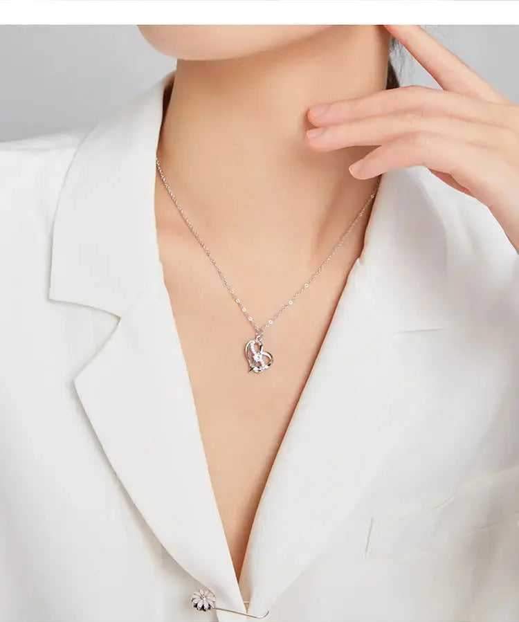 Lovcia Sparkling Heartbeat Hollow Inlaid Zircon Sterling Silver Necklace for Women-Necklaces-Silver-925 Silver-Silver