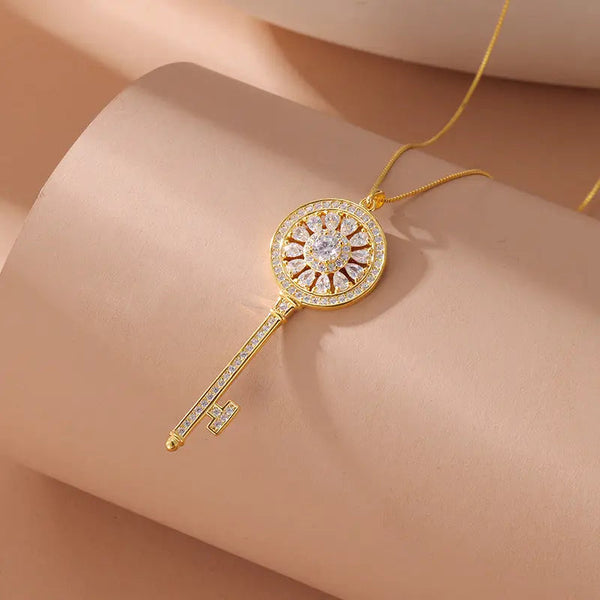 Lovcia Sparkling Key Diamond-studded S925 Sterling Silver Necklace for Women-Necklaces-Key-Key
