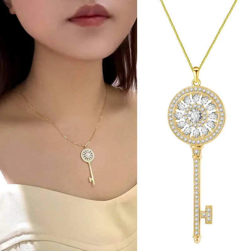 Lovcia Sparkling Key Diamond-studded S925 Sterling Silver Necklace for Women-Necklaces-Key-Key