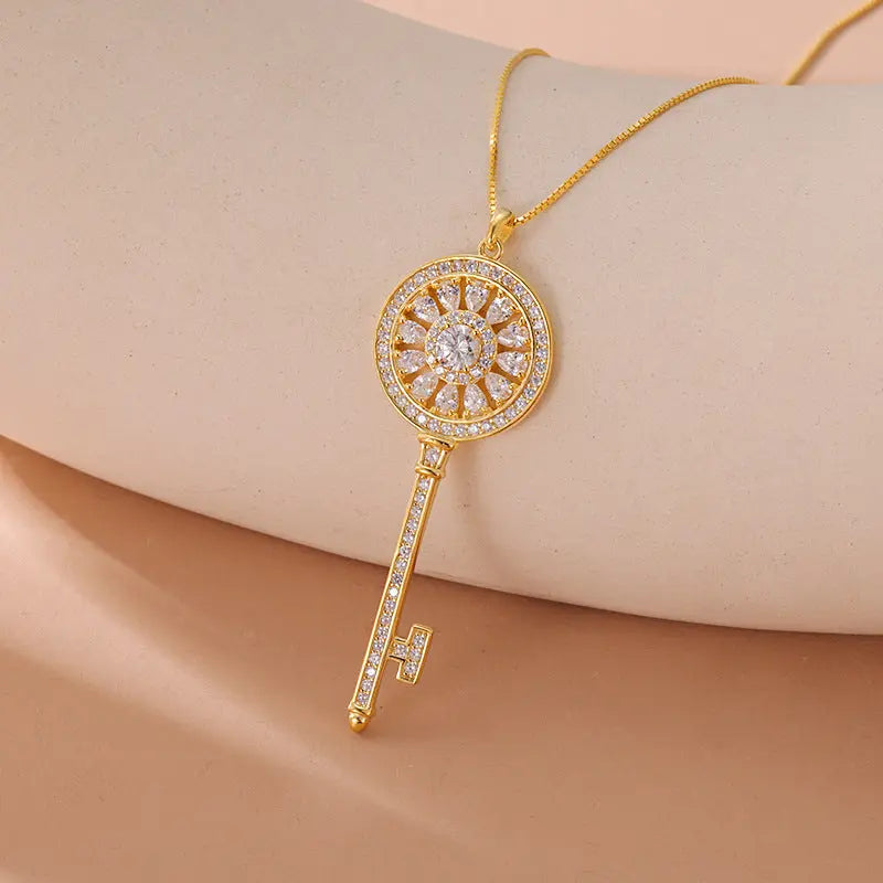 Lovcia Sparkling Key Diamond-studded S925 Sterling Silver Necklace for Women-Necklaces-Key-Key