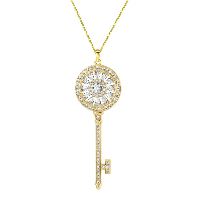 Lovcia Sparkling Key Diamond-studded S925 Sterling Silver Necklace for Women-Necklaces-Key-Key