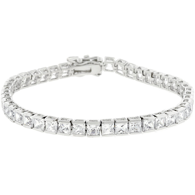 Lovcia Sparkling Princess Cut Zirconia Rhodium Tennis Bracelet-Bracelets-