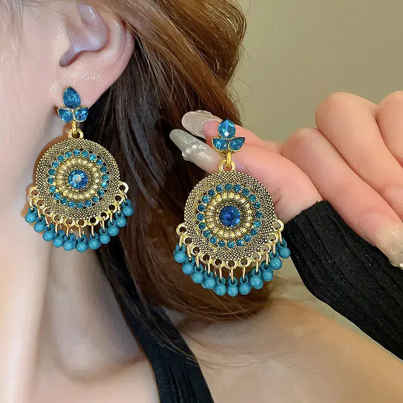 Lovcia Sparkling Rhinestone Drop Earrings with Alloy Beads for Women-Earrings-Cerulean-One Size-Cerulean