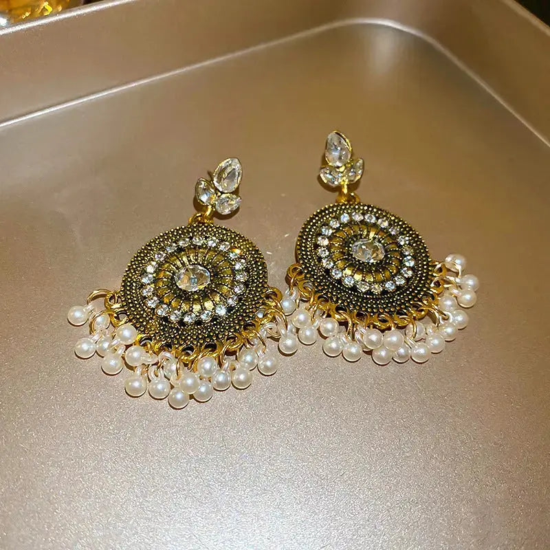 Lovcia Sparkling Rhinestone Drop Earrings with Alloy Beads for Women-Earrings-White-One Size-White