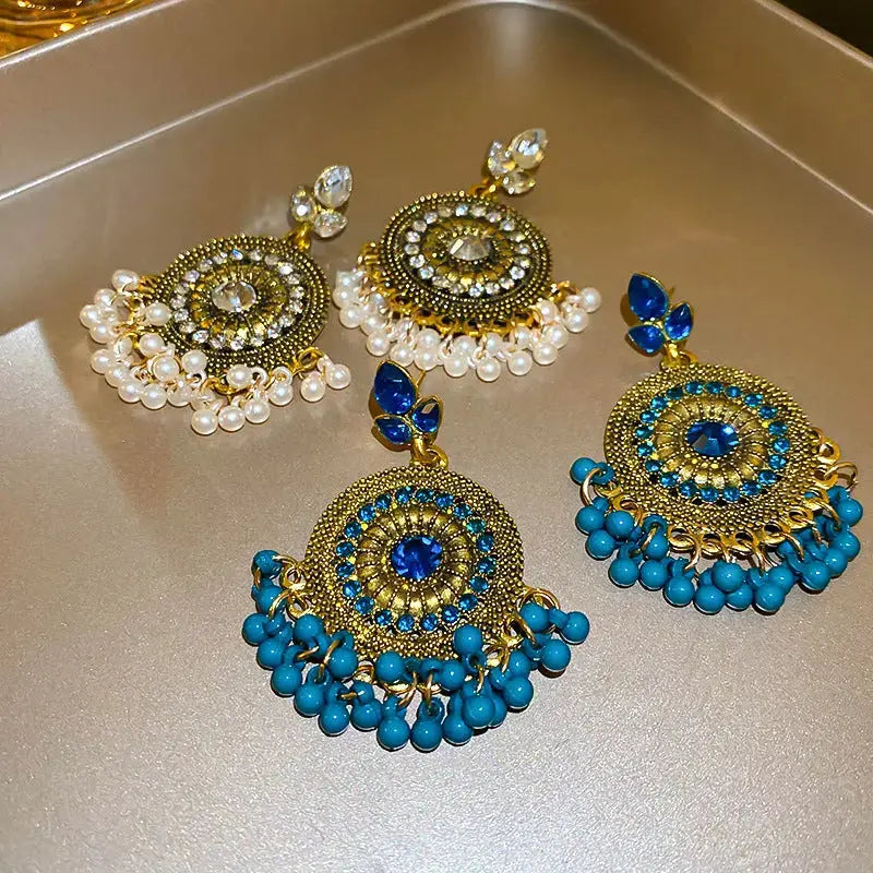 Lovcia Sparkling Rhinestone Drop Earrings with Alloy Beads for Women-Earrings-White-One Size-White